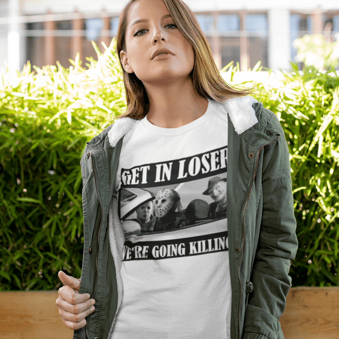 Horror Film T-shirt Get In Loser Were Going Killing Short Sleeve 100% Cotton Crew Neck Top - TopKoalaTee