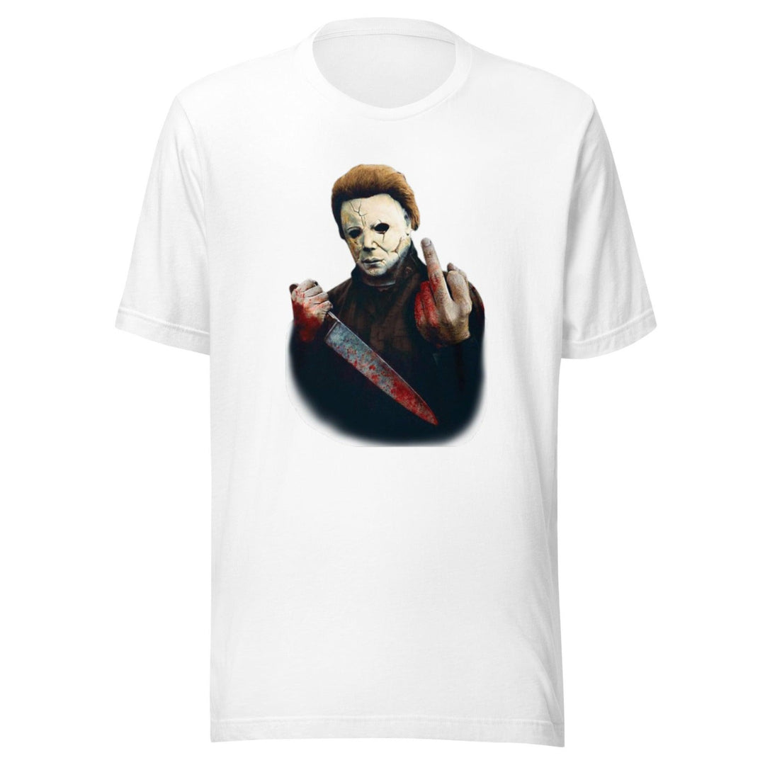 Horror Film T-shirt Mike Myers Giving The Bird Short Sleeve Unisex Crew Neck Top - TopKoalaTee