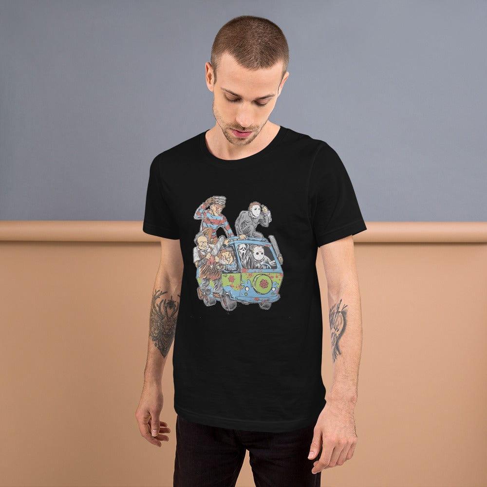 Horror Film Movie Characters in Scooby Mystery Van Unisex Top - TopKoalaTee