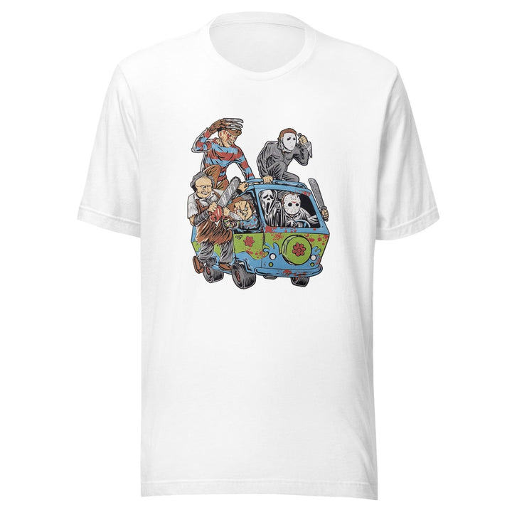 Horror Film Movie Characters in Scooby Mystery Van Unisex Top - TopKoalaTee