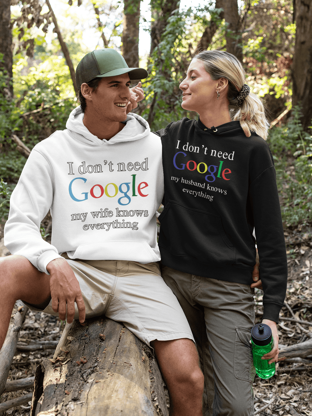 I Don't need Google My Wife/Husband Knows Everything Relationship Hoodie Set Ultra Soft Blended Cotton Midweight Pullover - TopKoalaTee