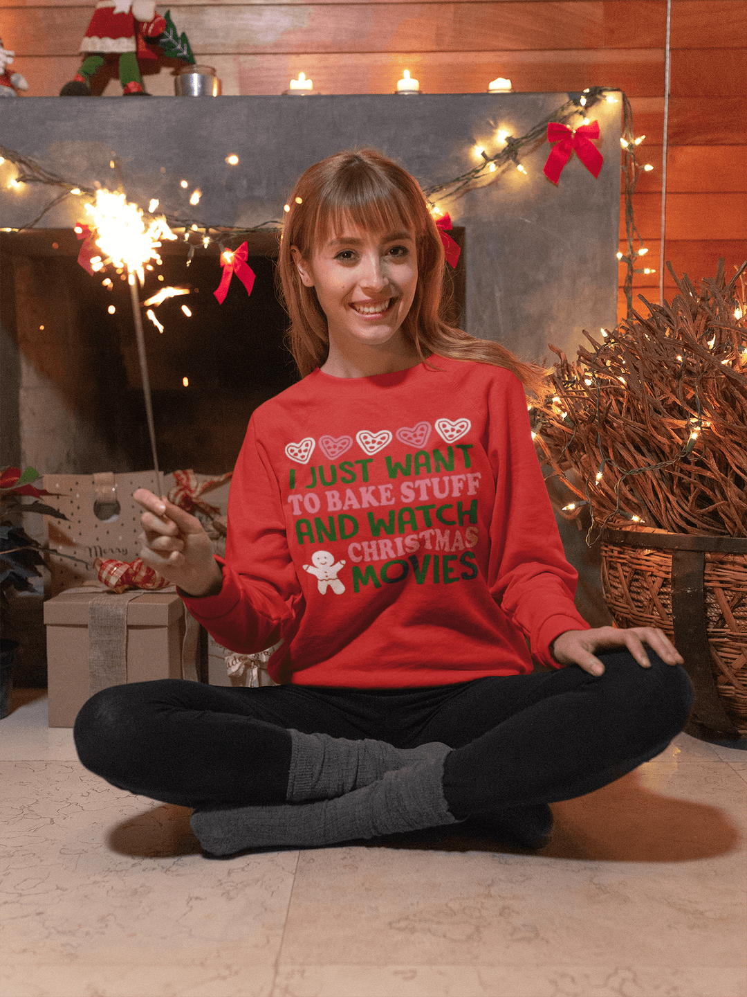 I Just Want To Bake Stuff And Watch Christmas Movies Ugly Christmas Sweater - TopKoalaTee