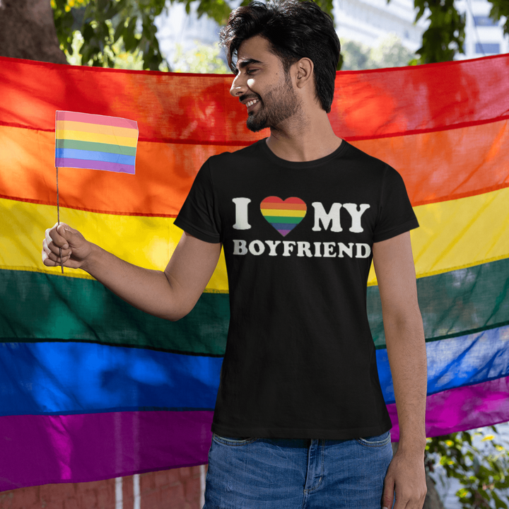 I Love My Boyfriend With Pride Heart Short Sleeve 100% Cotton Crew Neck Top - TopKoalaTee