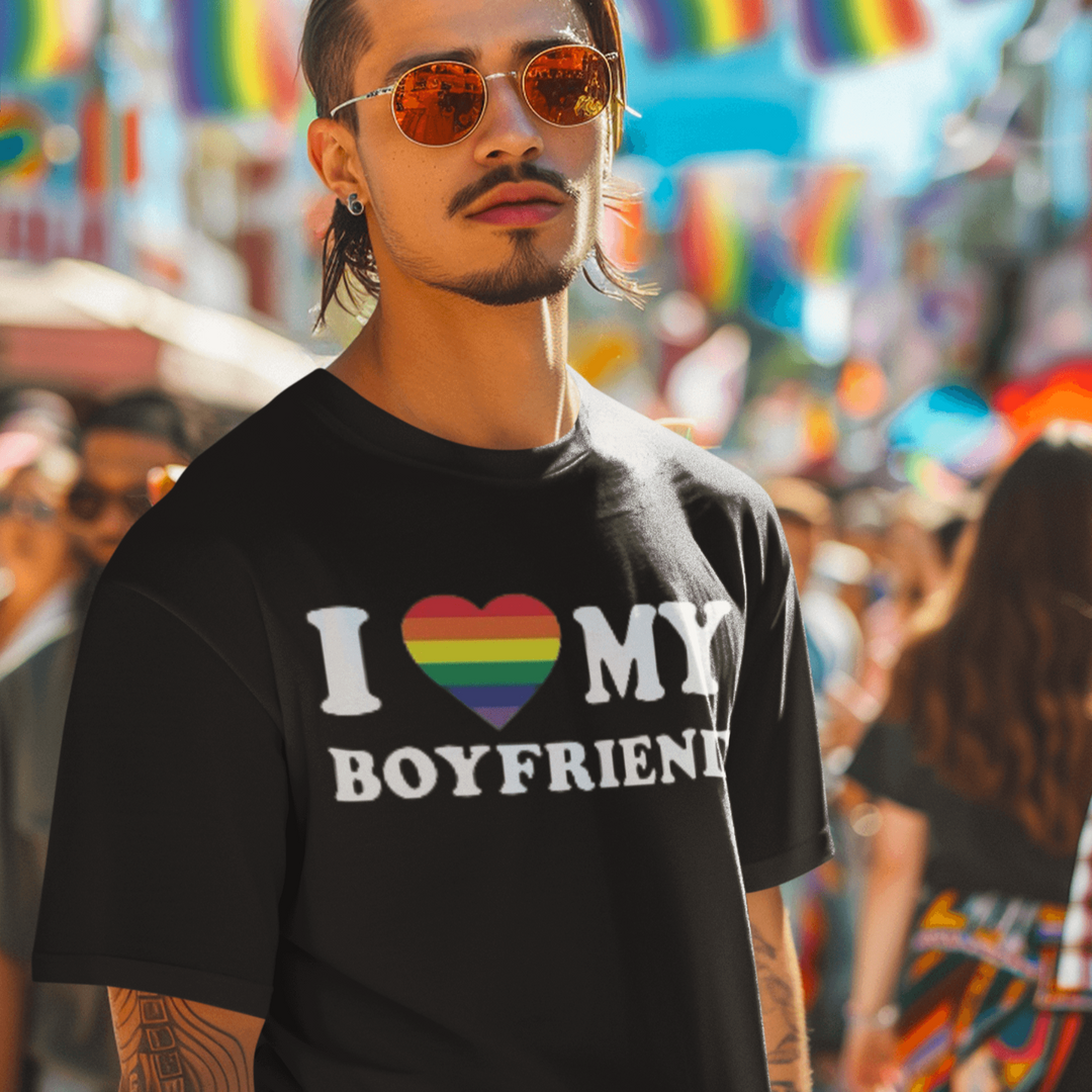 I Love My Boyfriend With Pride Heart Short Sleeve 100% Cotton Crew Neck Top - TopKoalaTee