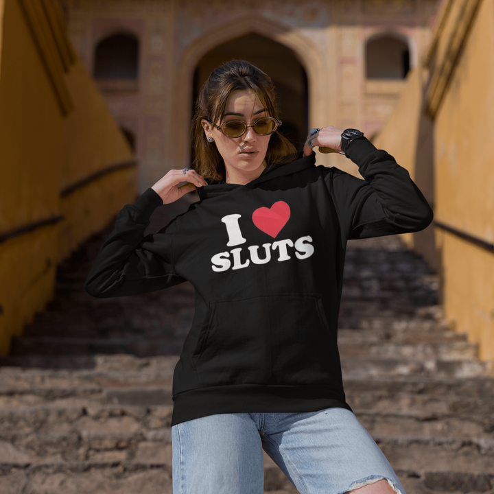 I Love Sluts Hoodie Top Koala Blended Heavy Weight Unisex Pullover - TopKoalaTee