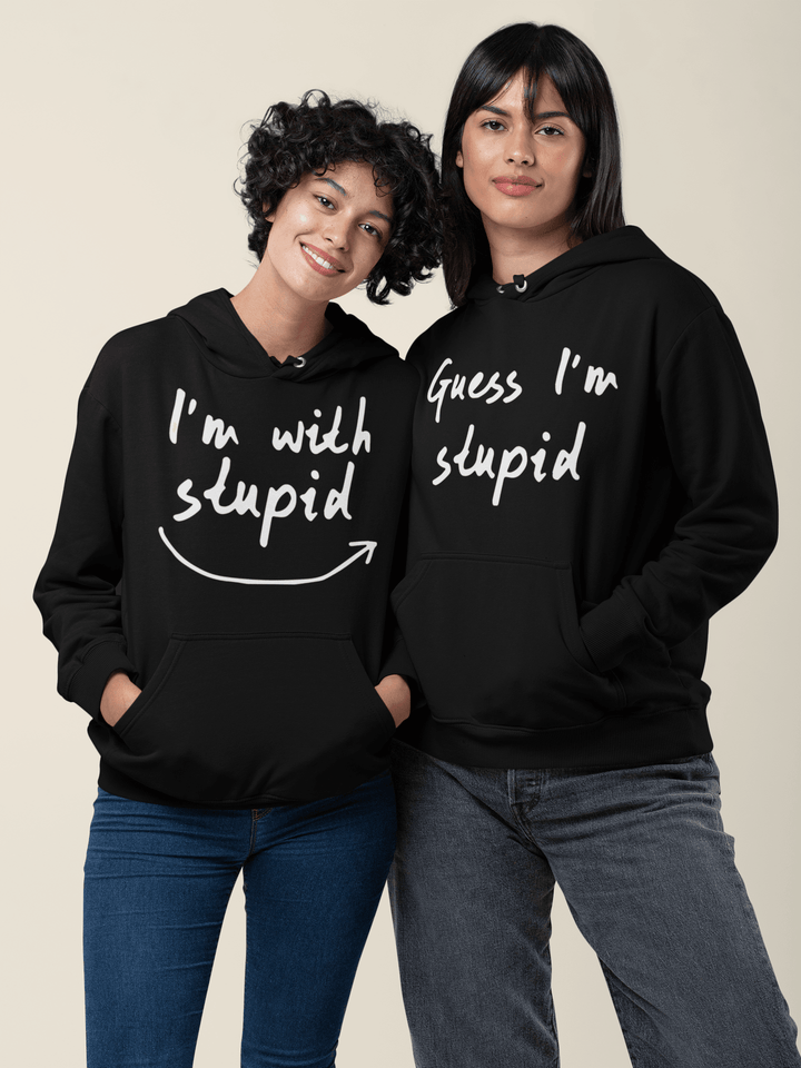 I'm with Stupid/Guess I'm Stupid Relationship Hoodie Set Ultra Soft Blended Cotton Unisex Pullovers - TopKoalaTee