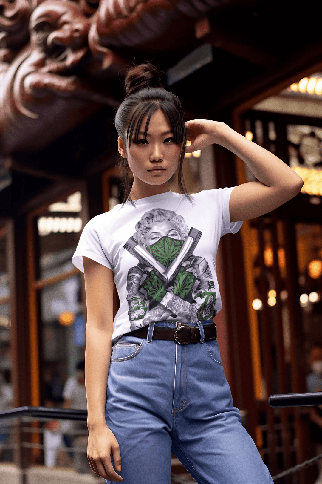 Iconic 50's Pin up Girl Portrait T-Shirt Weed Bandit Ultra Soft Cotton Crewnwck Unisex Top - TopKoalaTee