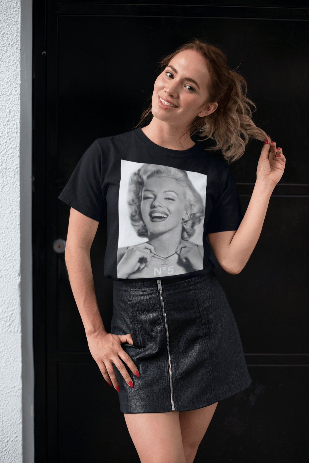 Iconic 50's Pinup Girl Portrait Wearing Number 5 Top Koala Soft Style Tee - TopKoalaTee