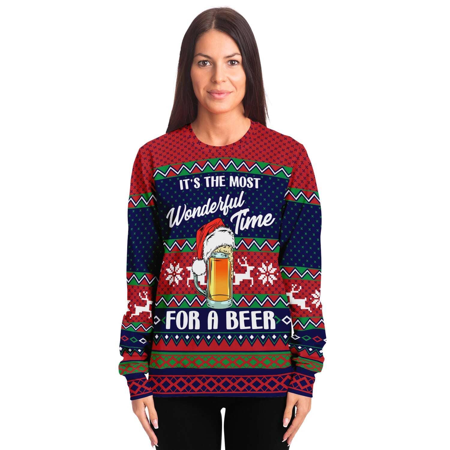 It's the most wonderful time for Beer Unisex Ugly Christmas Sweater - TopKoalaTee