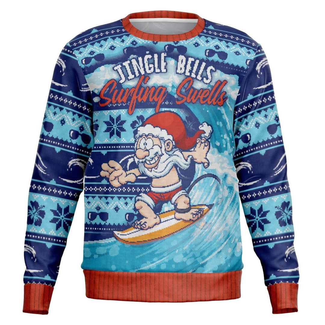 Jingle Bells Surfing Swells Unisex Ugly Christmas Sweater - TopKoalaTee
