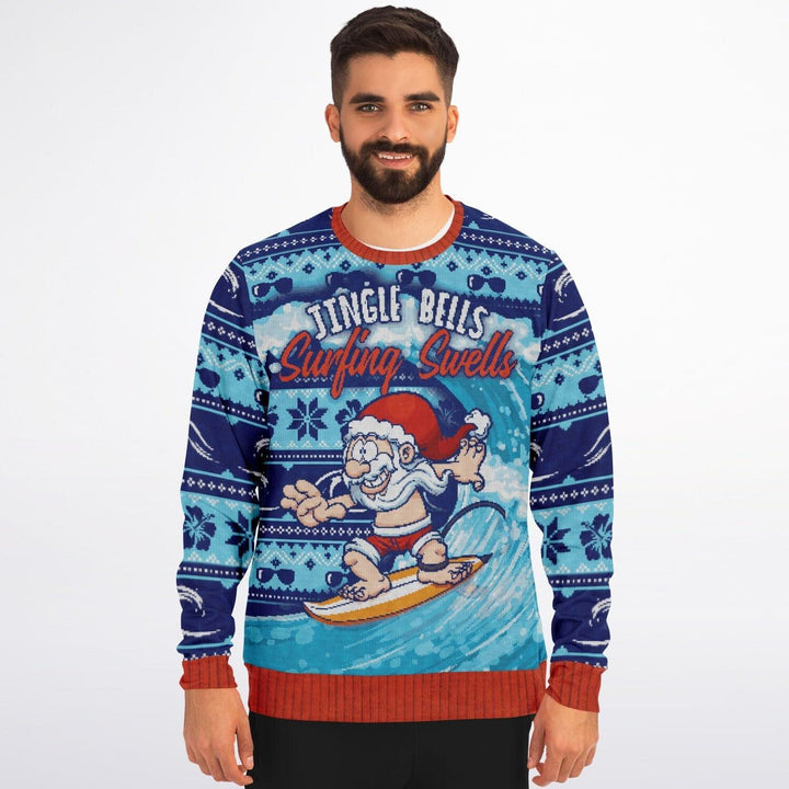 Jingle Bells Surfing Swells Unisex Ugly Christmas Sweater - TopKoalaTee