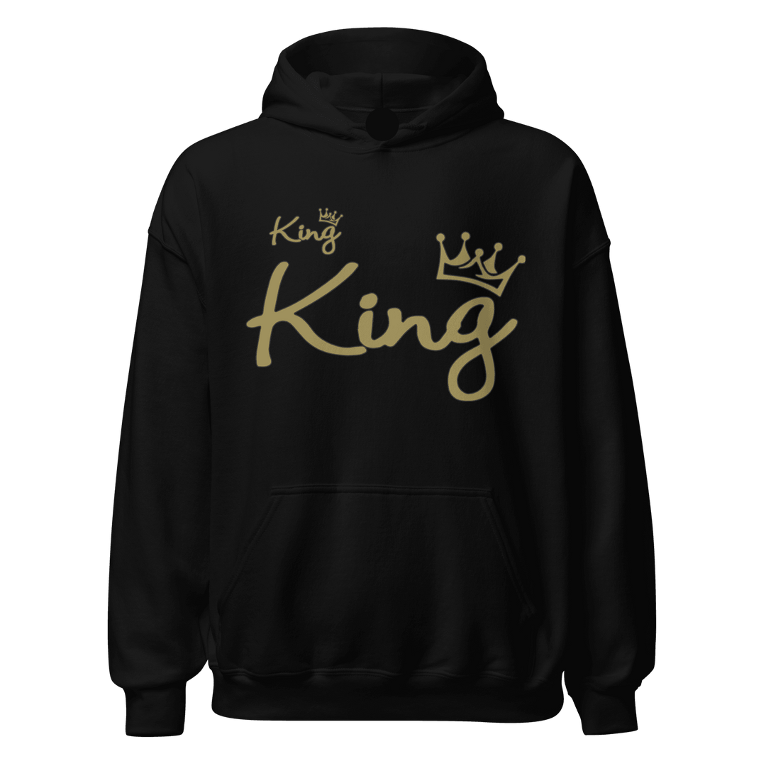 King in Gold Queen in Gold Script Relationship Hoodie Set Ultra Soft Blended Cotton Midweight Pullovers - TopKoalaTee