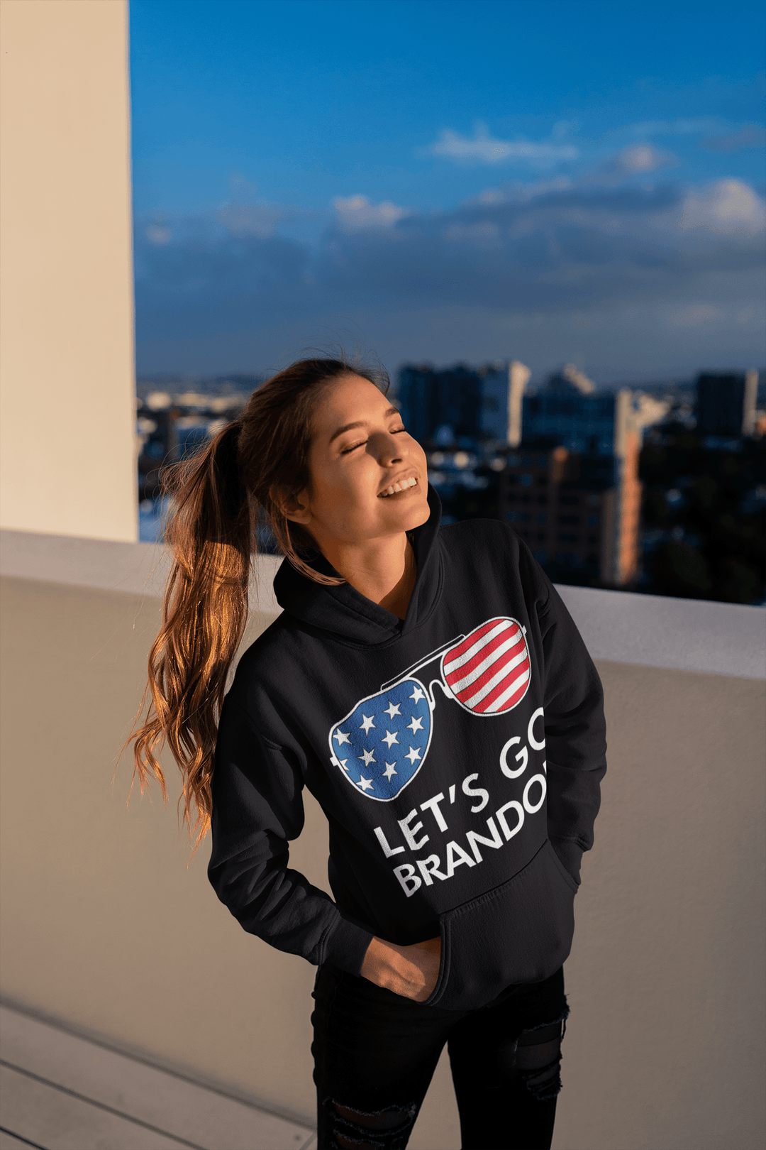 Let's Go Brandon Patriotic Sunglasses Top Koala Tee Unisex Hoodie - TopKoalaTee