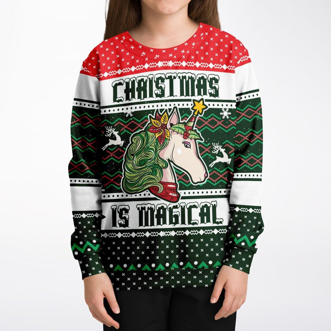 Magical Unicorn Kids Unisex Ugly Christmas Sweatshirt - TopKoalaTee