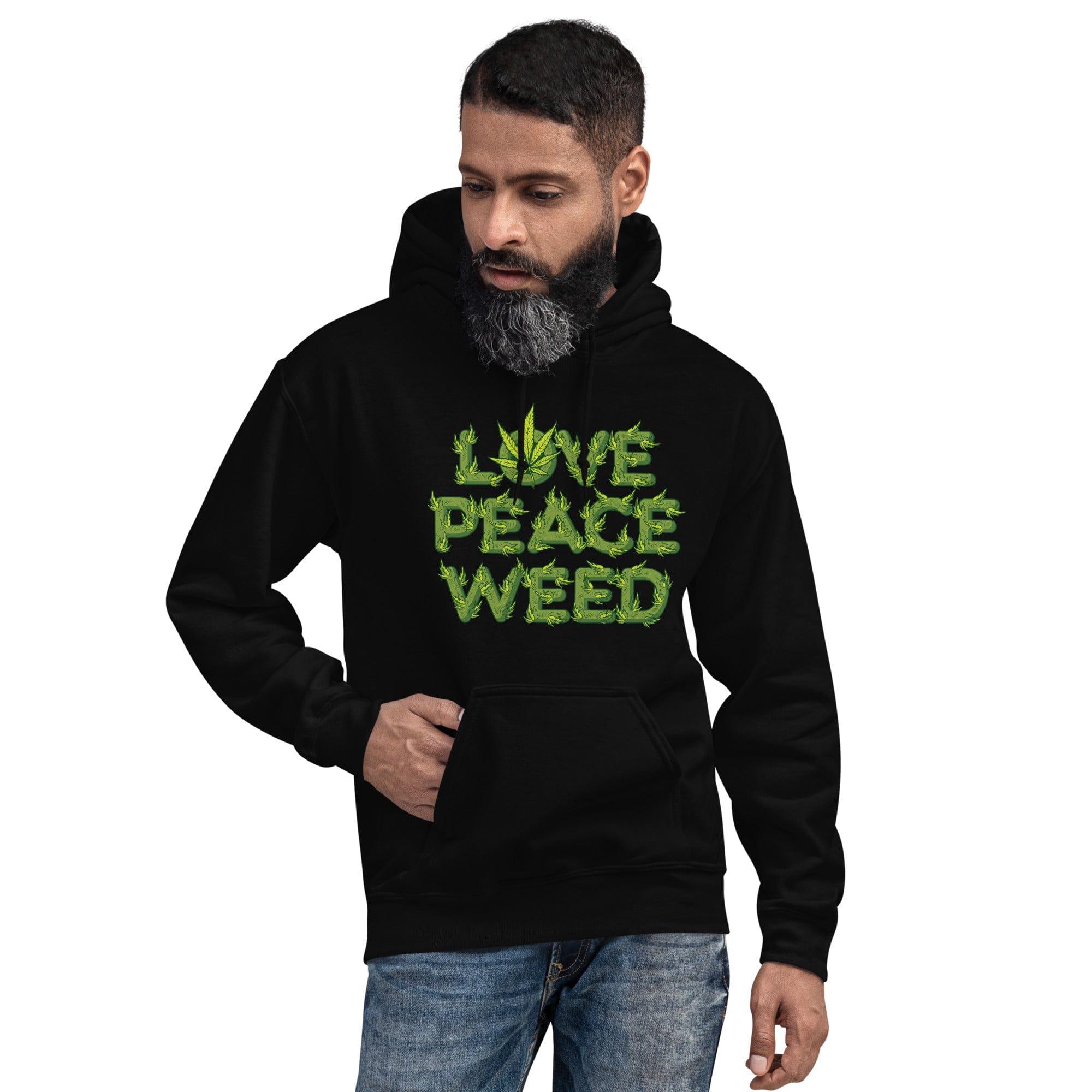 Marijuana Hoodie Love Peace and Weed in Marijuana Leaves Unisex Pullover - TopKoalaTee
