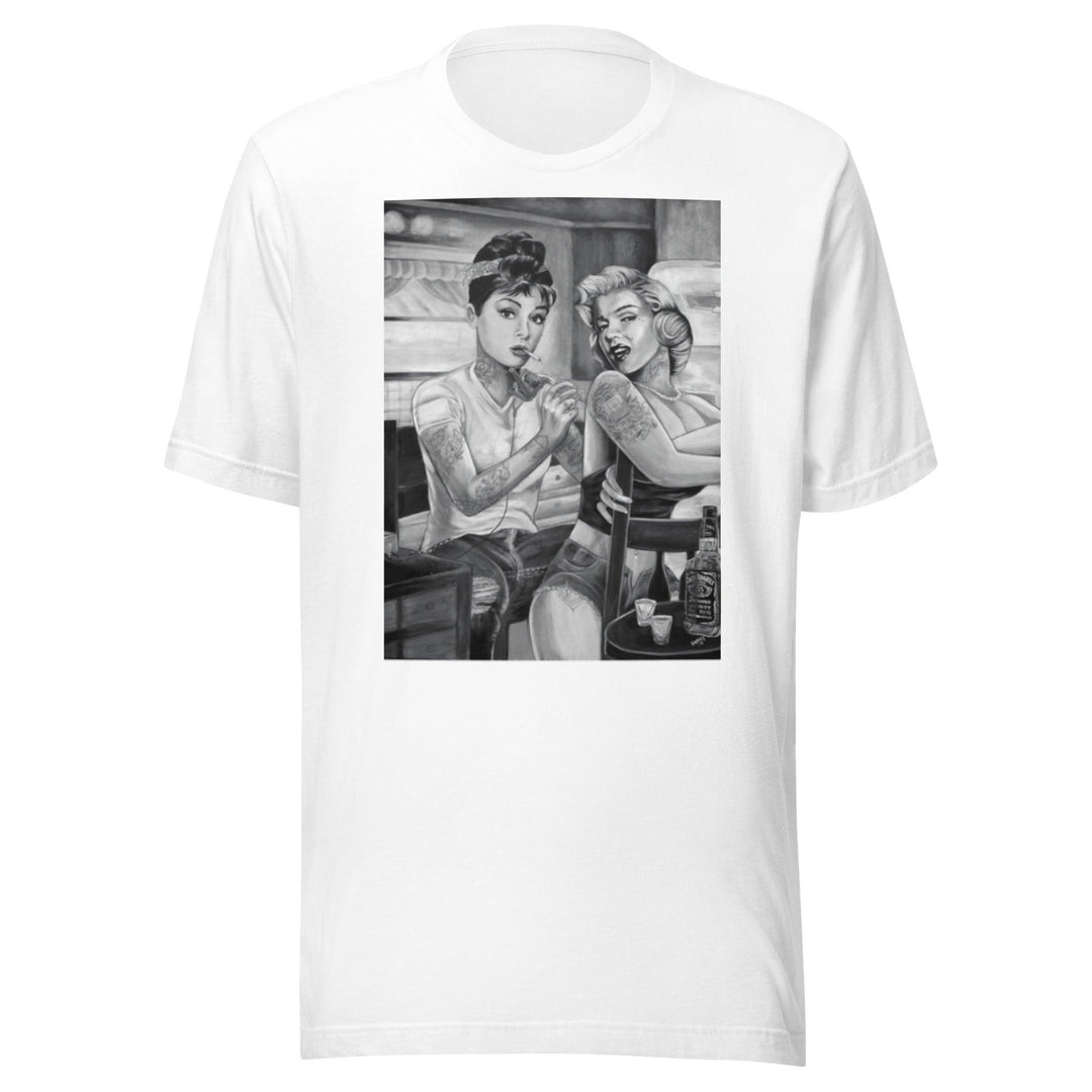 Marilyn And Audrey At Tattoo Parlor Short Sleeve 100% Cotton Crew Neck Top - TopKoalaTee