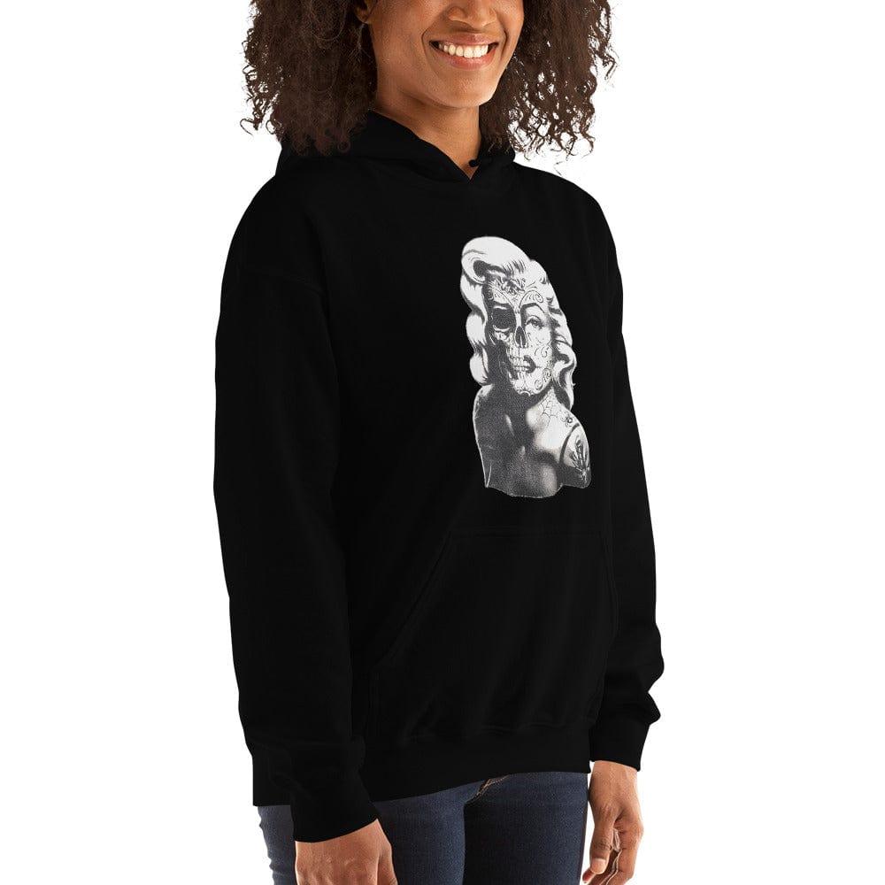 Marilyn Monroe Hoodie Classic Actress's Pop Culture Portrait with Half Skull in Tattoo Style Unisex Pullover - TopKoalaTee