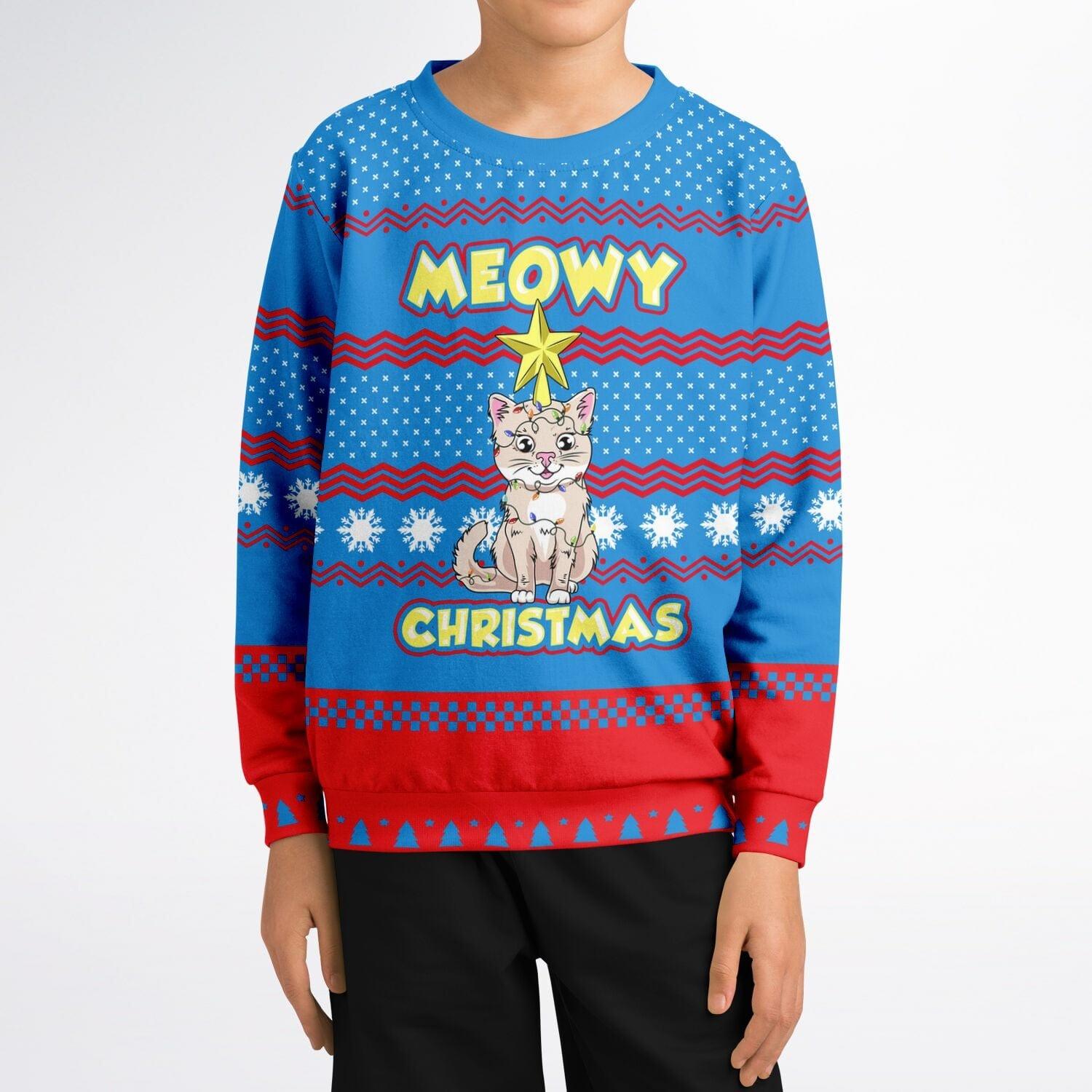 Meowy Christmas Kids Unisex Ugly Christmas Sweatshirt - TopKoalaTee
