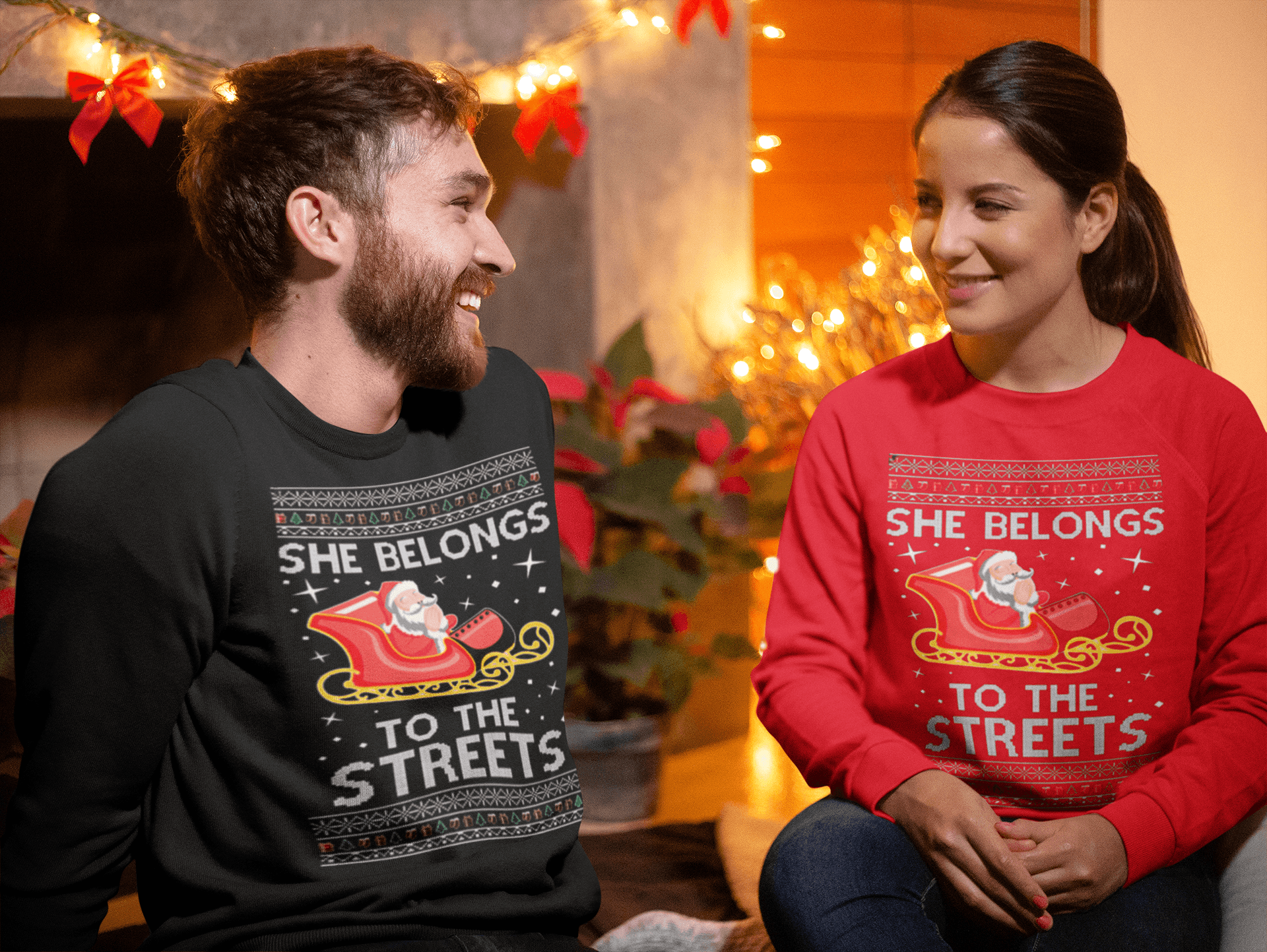 Ugly Christmas Sweater She Belongs To The Streets Cotton Blend Pullover