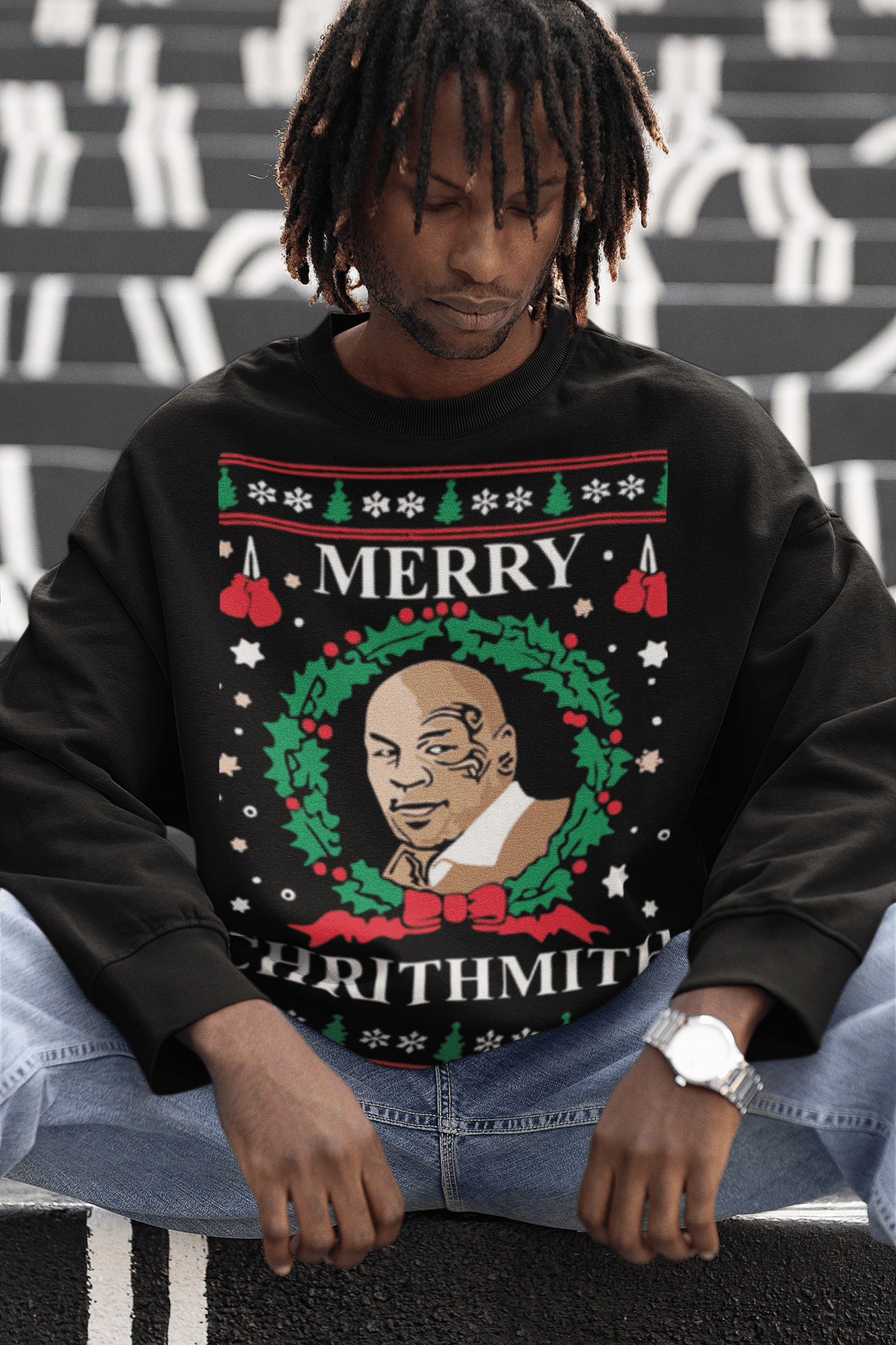 Plus Size Merry Chrithmith Mike Tyson Unisex Ugly Christmas Sweater - TopKoalaTee