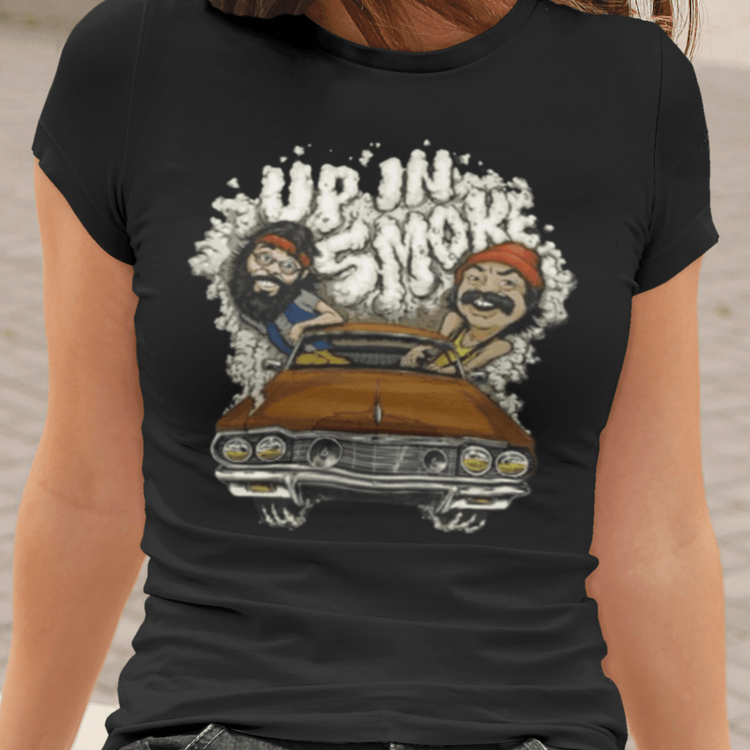 80's Comic Duo T-shirt Up In Smoke Short Sleeve 100% Cotton Crew Neck Top