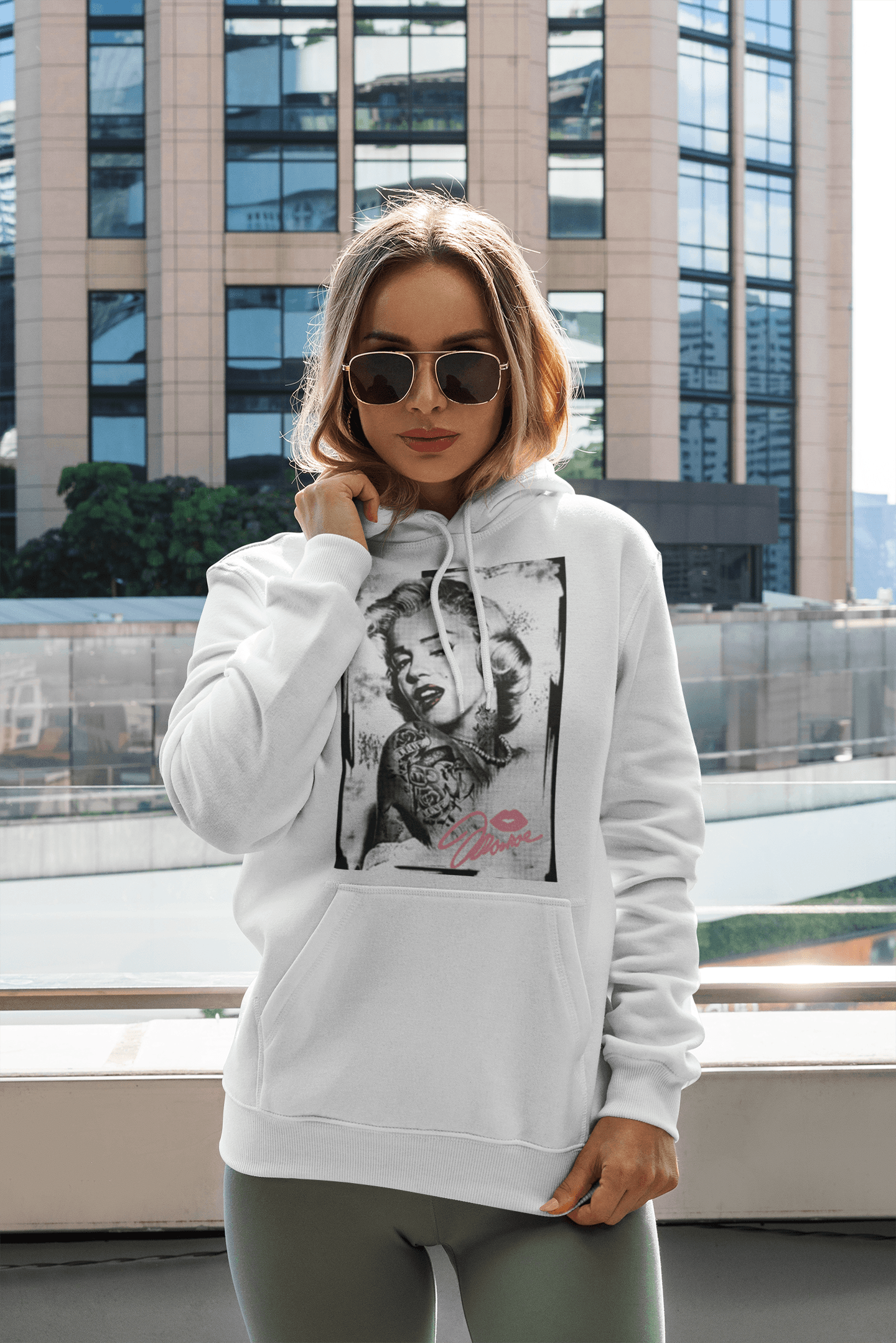 Blended Cotton Hoodie Autographed Portrait of Iconic Pinup Girl - TopKoalaTee