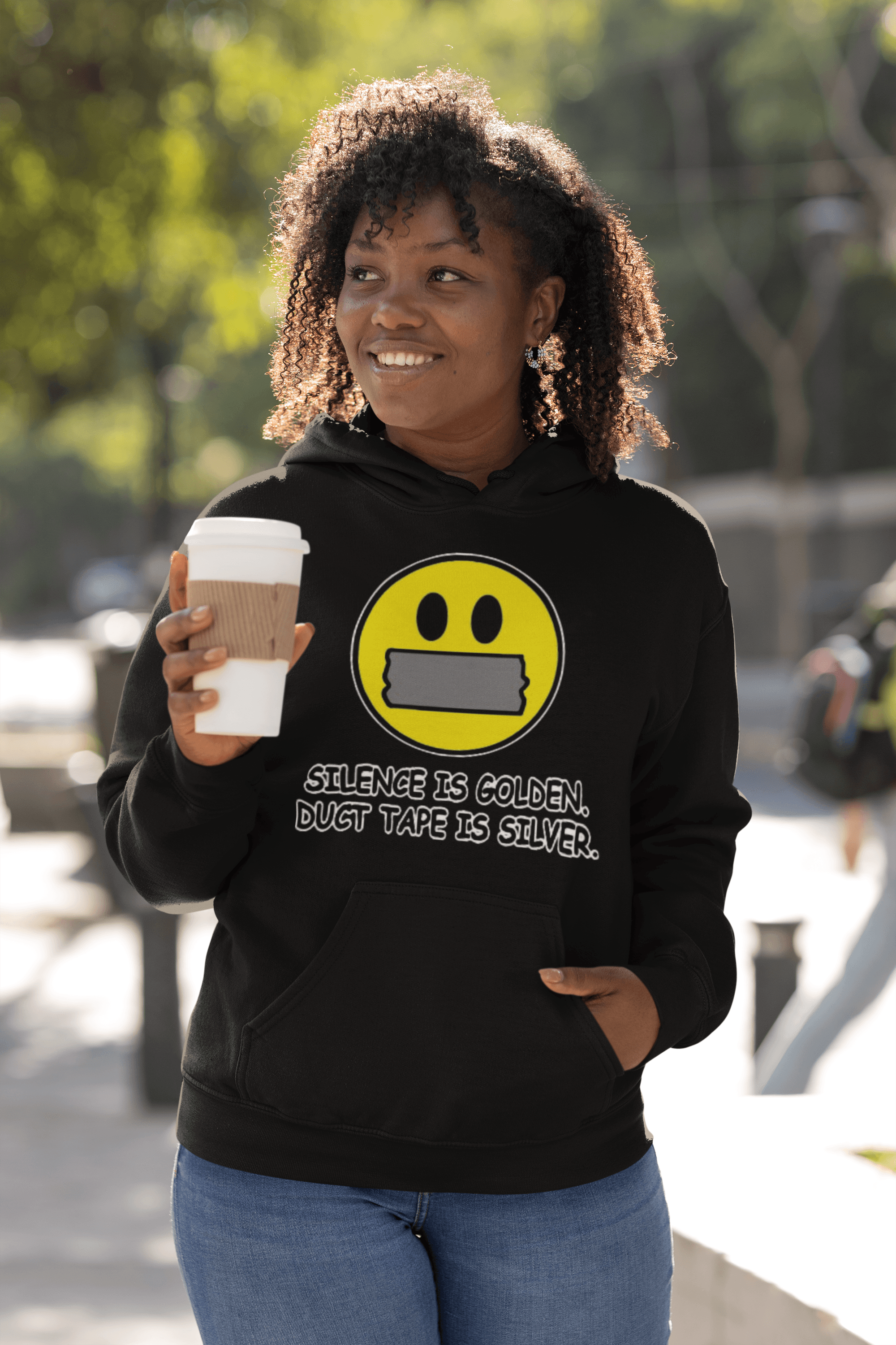 Emoji Hoodie Silence is Golden Duct Tape Is Silver Blended Cotton Midweight Pullover - TopKoalaTee