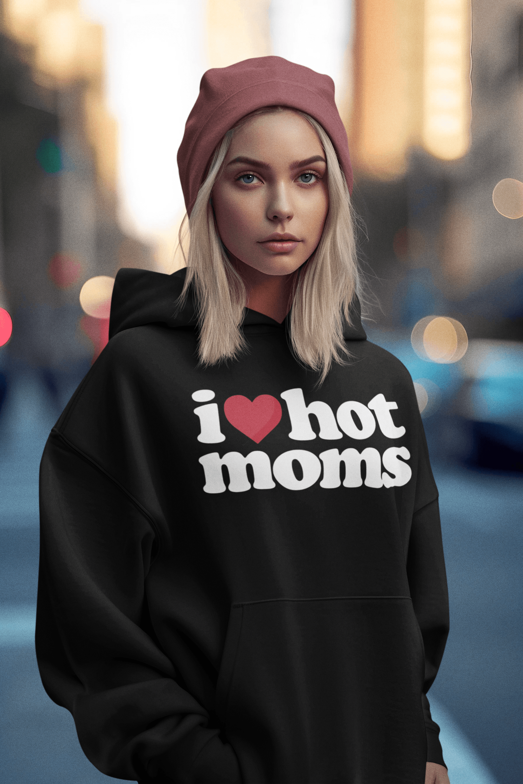 Midweight Hoodie I Love Hot Mom's with Heart Shaped Love Unisex Pullover - TopKoalaTee