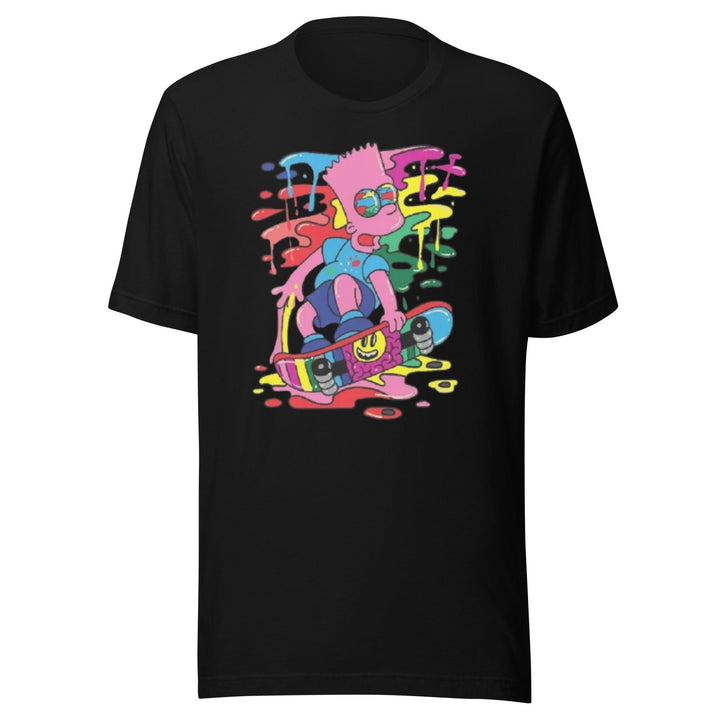 Modern Pop Art T-shirt Melting Animated TV Character on Sketeboard Short Sleeve Crewneck Unisex Top - TopKoalaTee