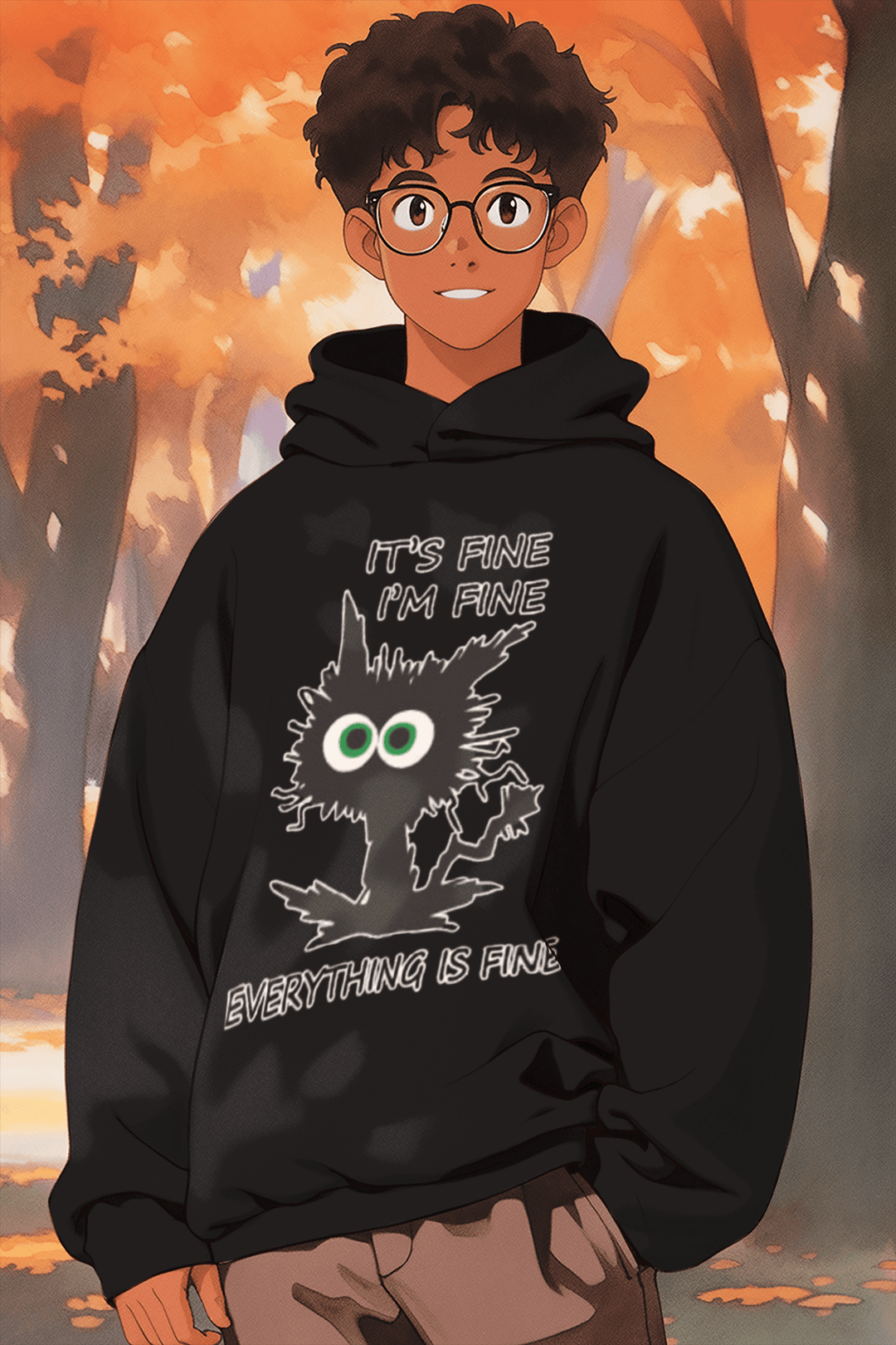 Neurotic Cat Hoodie It's Fine, I'm Fine Everything Is Fine Soft Style Unisex Hoodie - TopKoalaTee