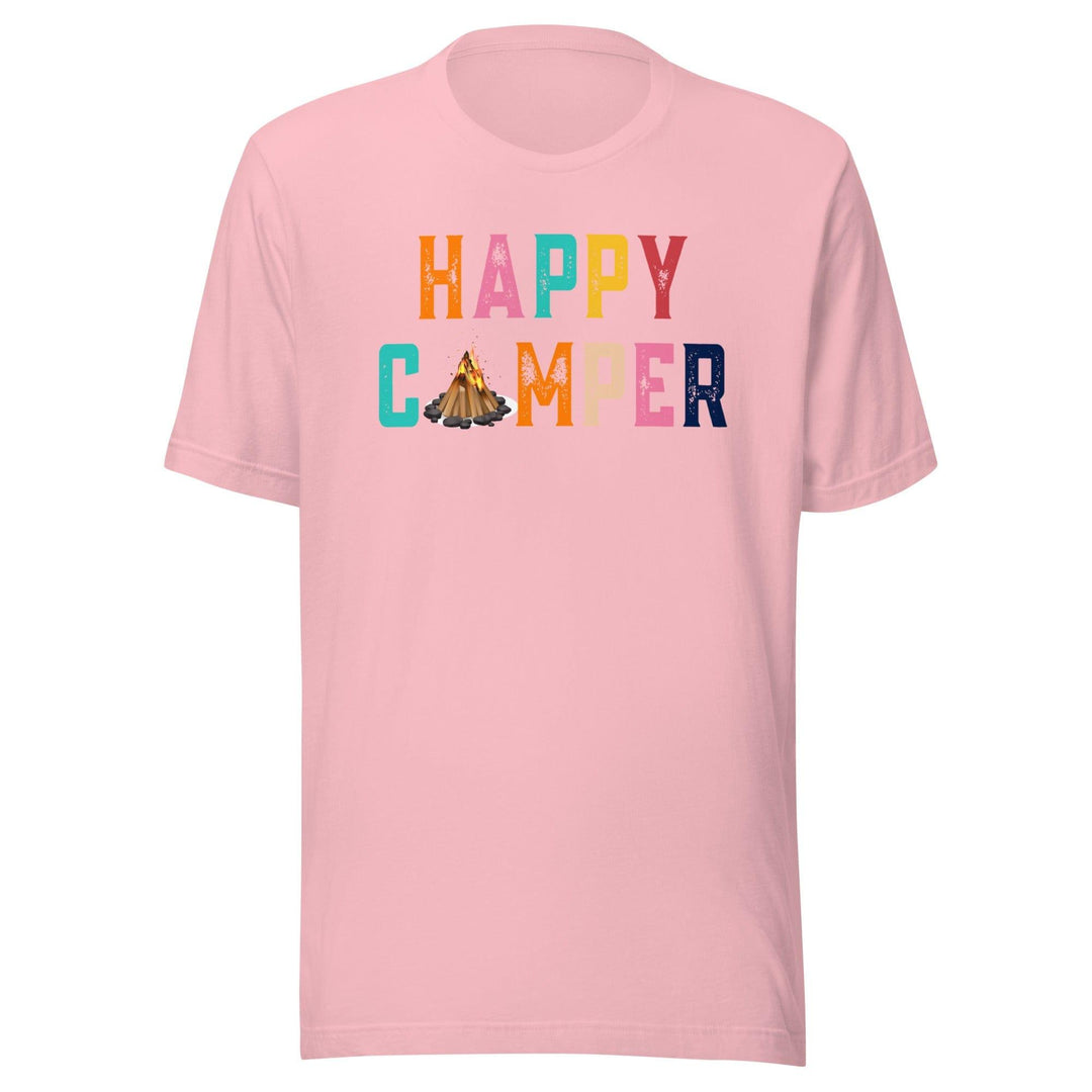 Outdoors T-Shirt Happy Camper Short Sleeve Unisex Top - TopKoalaTee