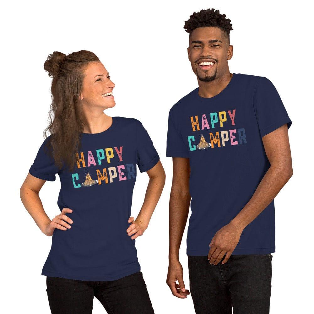 Outdoors T-Shirt Happy Camper Short Sleeve Unisex Top - TopKoalaTee