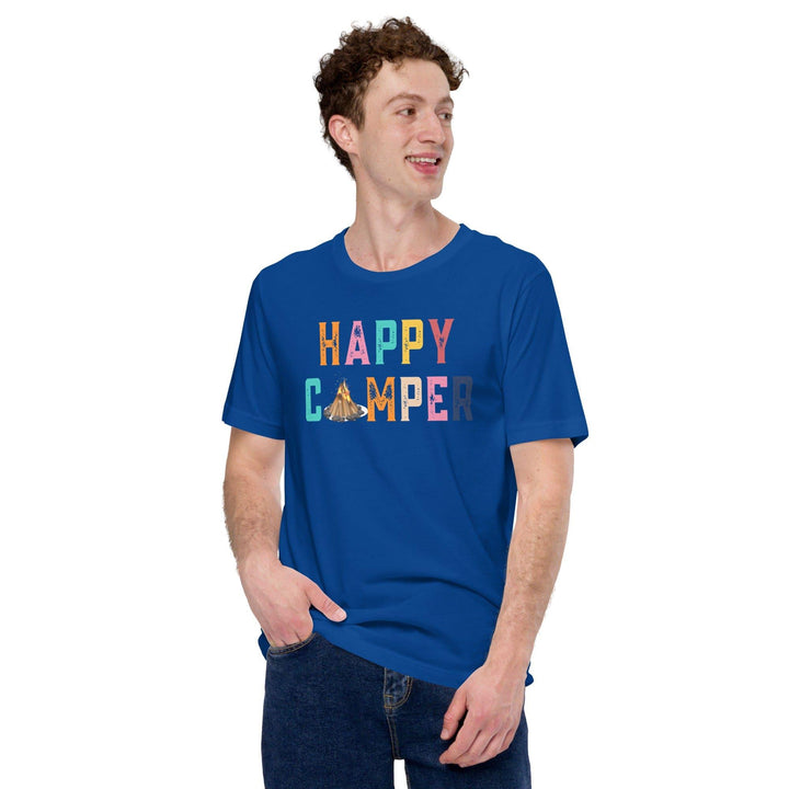 Outdoors T-Shirt Happy Camper Short Sleeve Unisex Top - TopKoalaTee