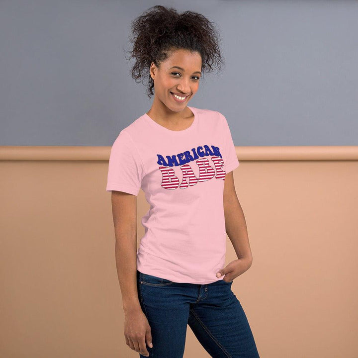 Patriotic T-shirt American Babe in Red White and Blue Short Sleeve Top - TopKoalaTee