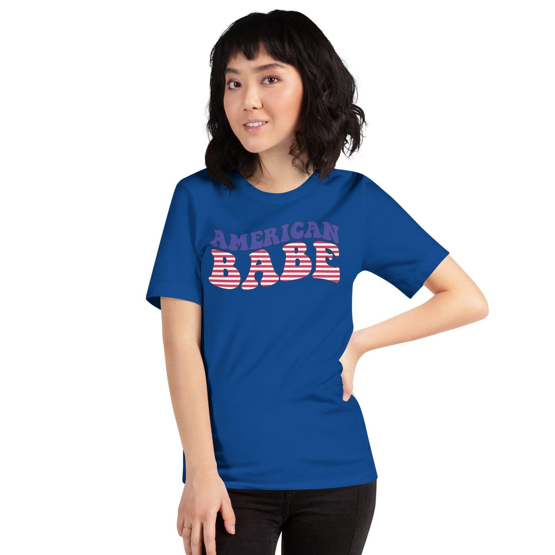 Patriotic T-shirt American Babe in Red White and Blue Short Sleeve Top - TopKoalaTee