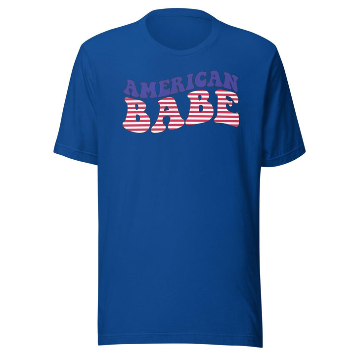 Patriotic T-shirt American Babe in Red White and Blue Short Sleeve Top - TopKoalaTee