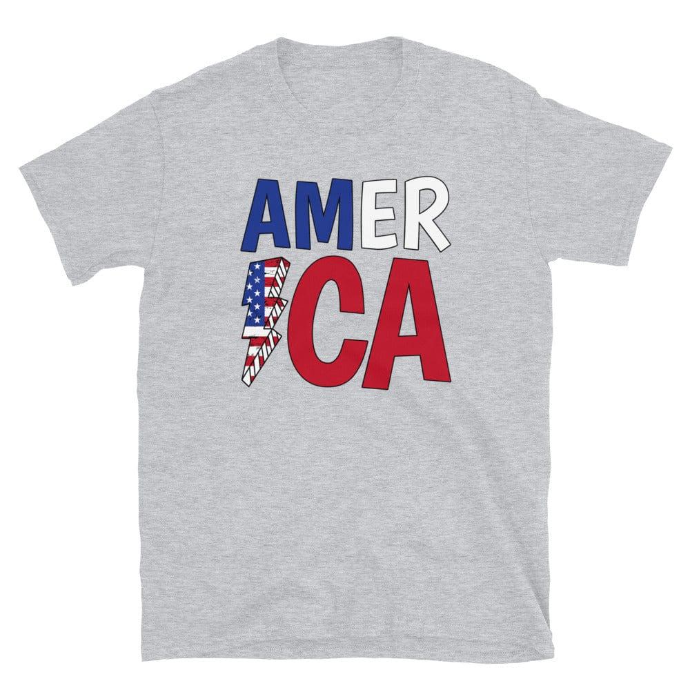 Patriotic T-shirt American Lightning Red White & Blue Flag Short-Sleeve Unisex Top - TopKoalaTee