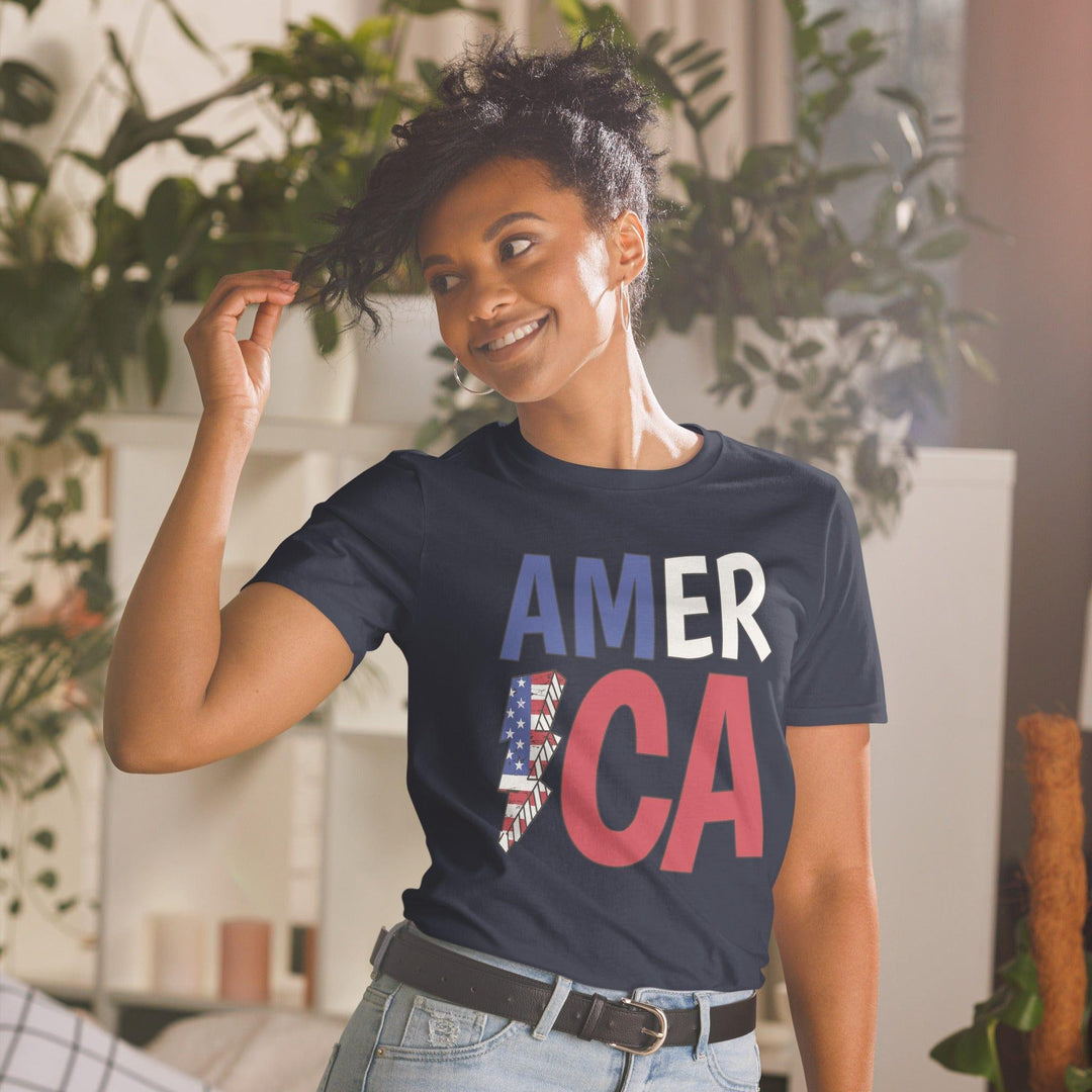 Patriotic T-shirt American Lightning Red White & Blue Flag Short-Sleeve Unisex Top - TopKoalaTee