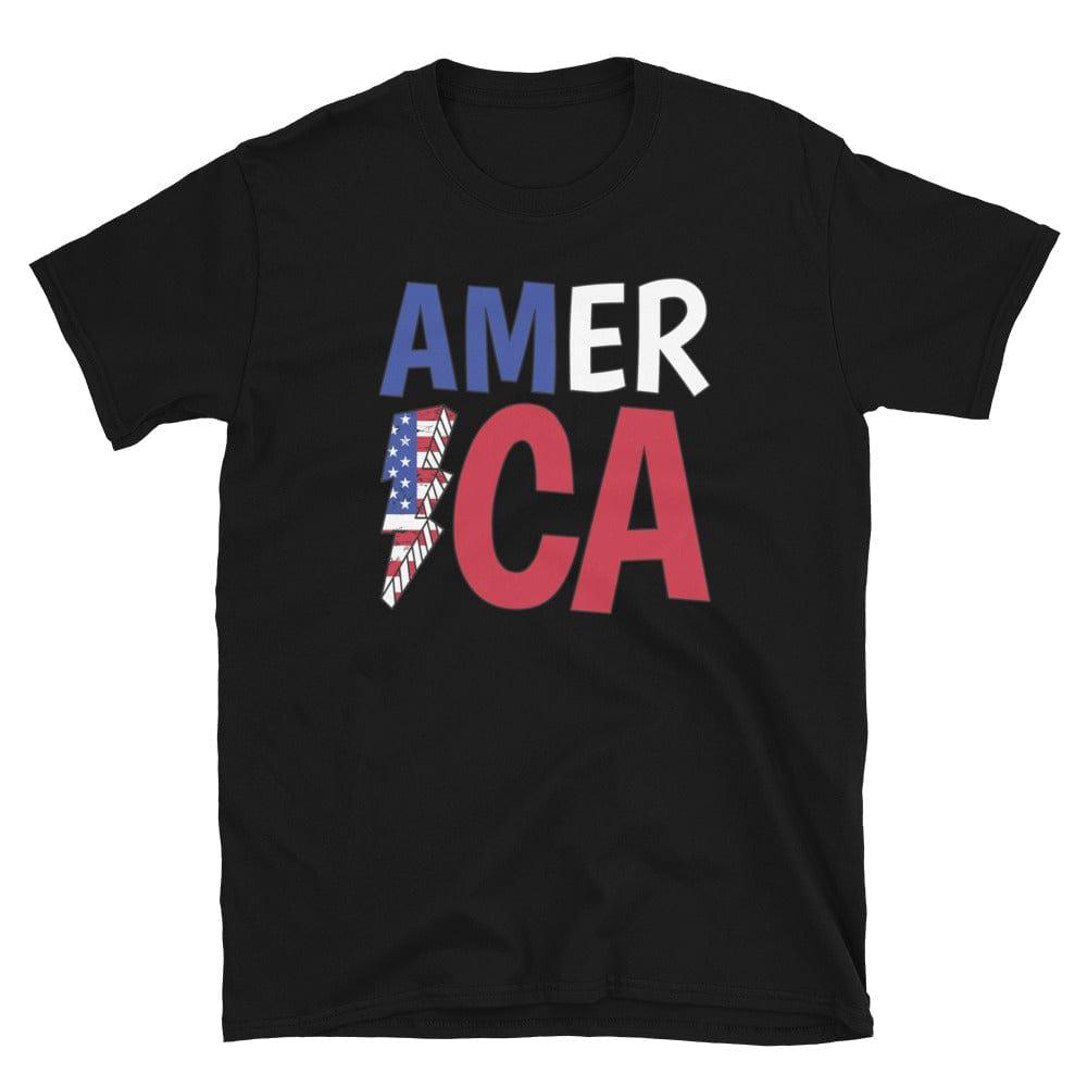 Patriotic T-shirt American Lightning Red White & Blue Flag Short-Sleeve Unisex Top - TopKoalaTee