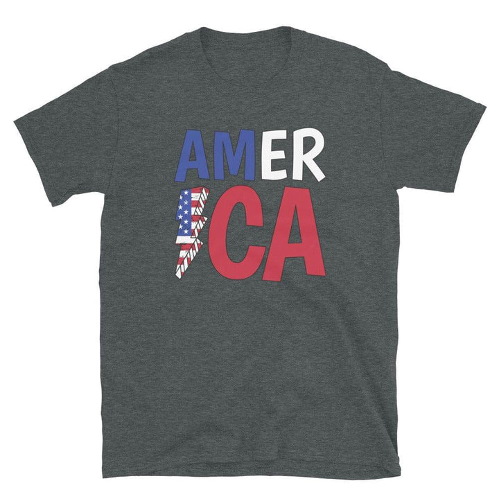 Patriotic T-shirt American Lightning Red White & Blue Flag Short-Sleeve Unisex Top - TopKoalaTee