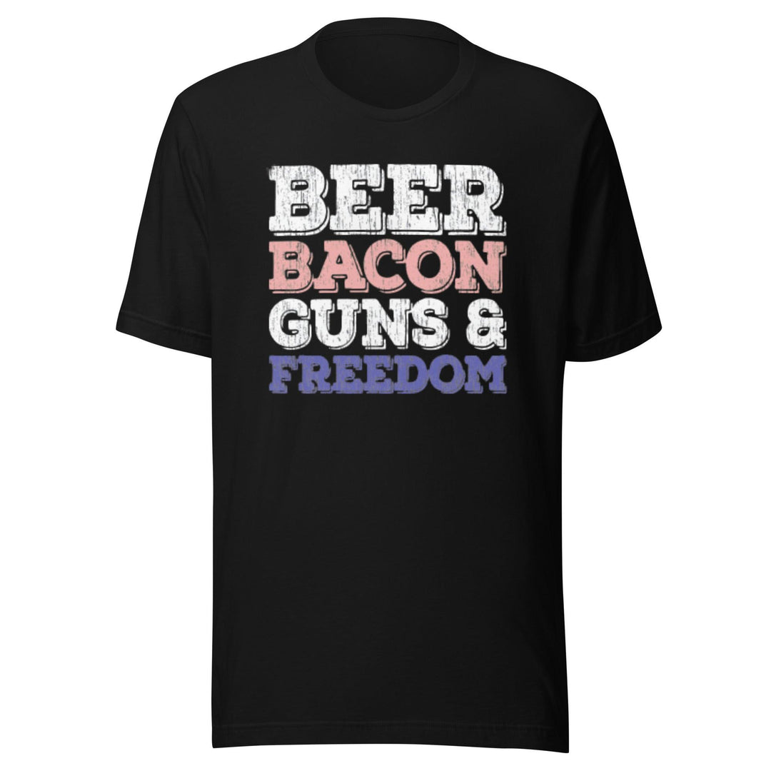 Americana T-shirt Beer Bacon Guns & Freedom Soft Style Short Sleeve Unisex Top - TopKoalaTee