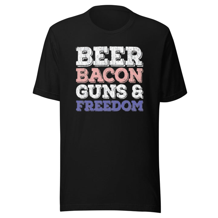 Americana T-shirt Beer Bacon Guns & Freedom Soft Style Short Sleeve Unisex Top - TopKoalaTee