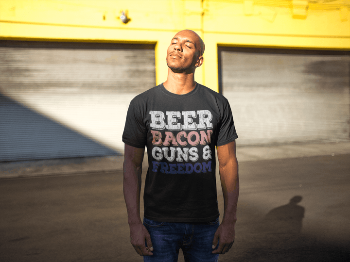 Americana T-shirt Beer Bacon Guns & Freedom Soft Style Short Sleeve Unisex Top - TopKoalaTee