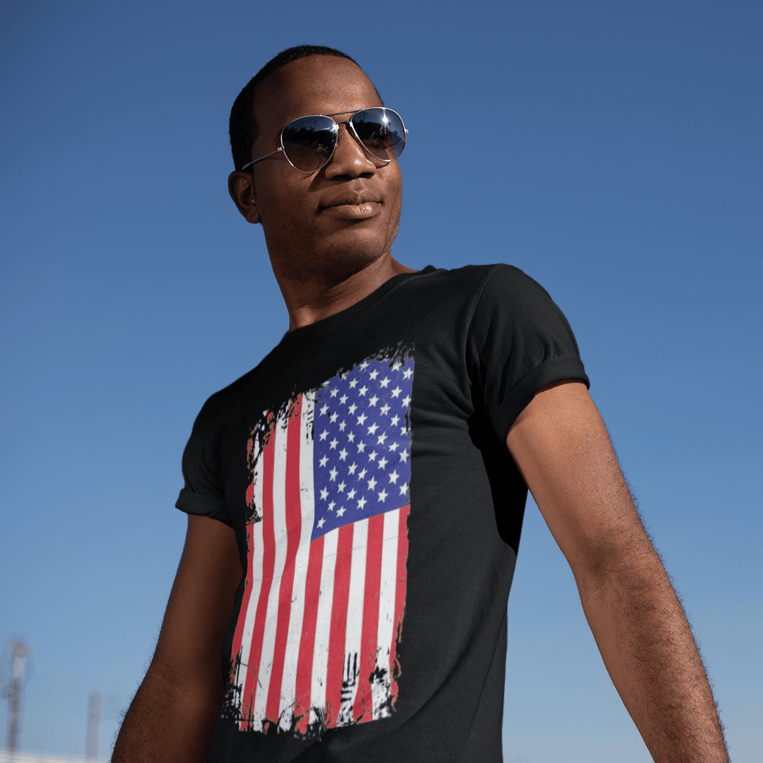 Patriotic T-Shirt Distressed American Flag 100% Cotton Unisex Crew Neck Top - TopKoalaTee