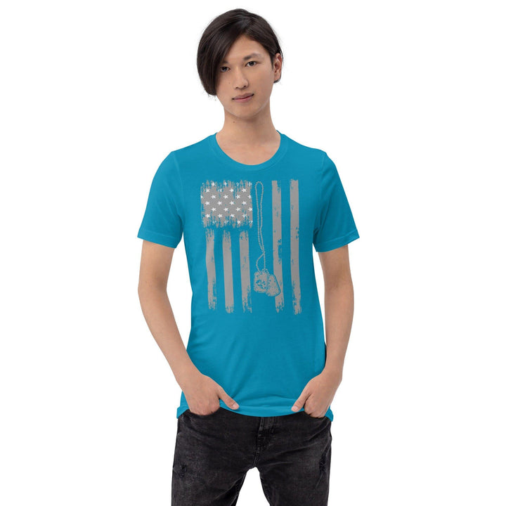 Patriotic T-Shirt Faded American Flag With Dog at Tags Unisex Top - TopKoalaTee