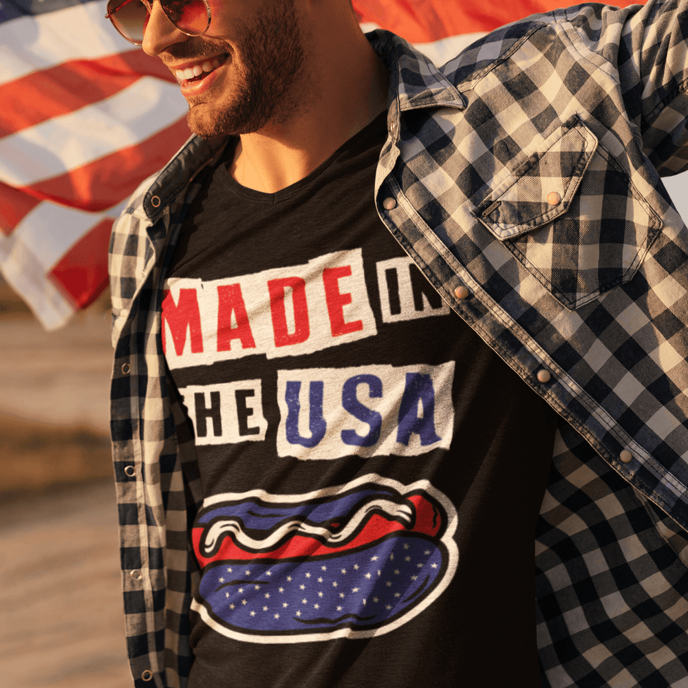 Patriotic T-shirt Hot Dog Made In The Usa Short Sleeve 100% Cotton Crew Neck Top - TopKoalaTee