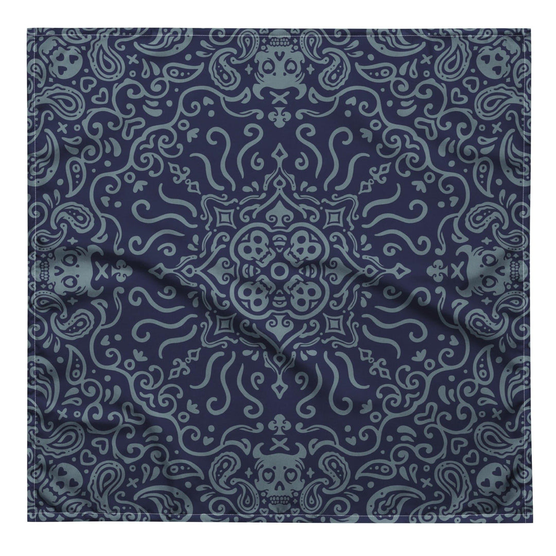 Pirate Skull Paisley Pattern on Blue Background Designer Neckerchief Bandana - TopKoalaTee