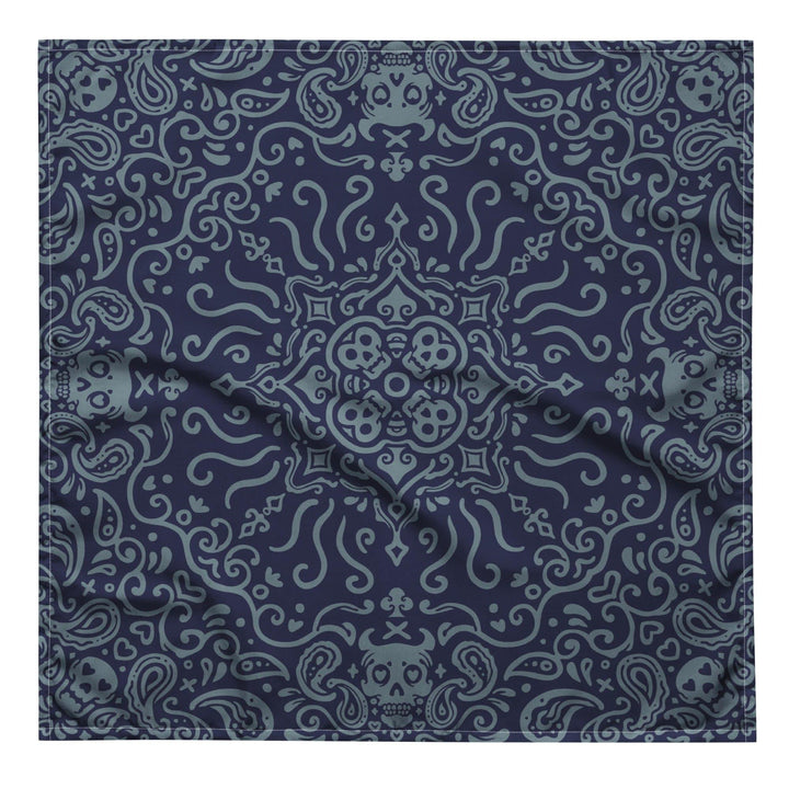 Pirate Skull Paisley Pattern on Blue Background Designer Neckerchief Bandana - TopKoalaTee