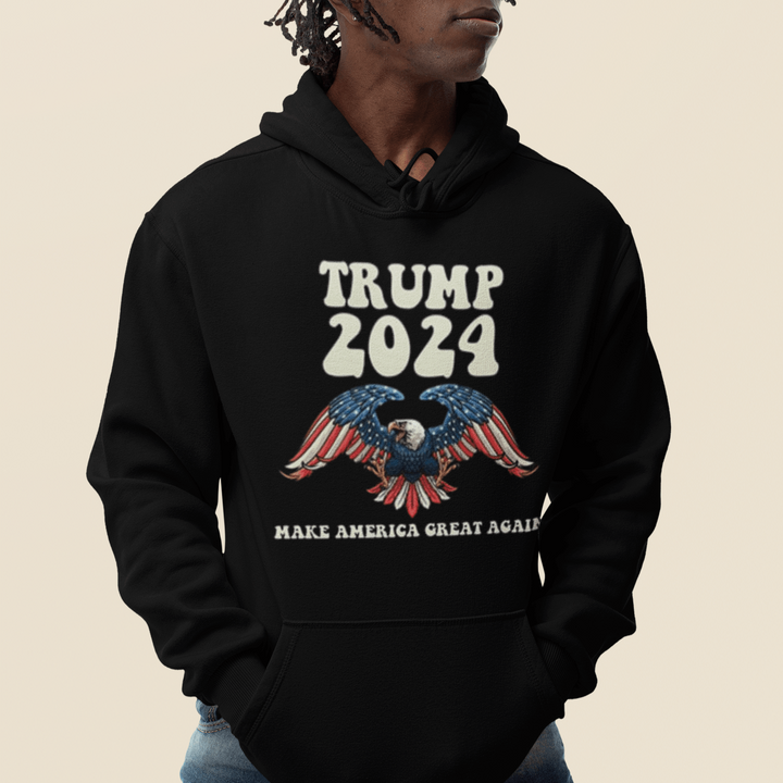 Political Hoodie American Eagle Trump 2024 Midweight Blended Cotton Unisex Pullover - TopKoalaTee