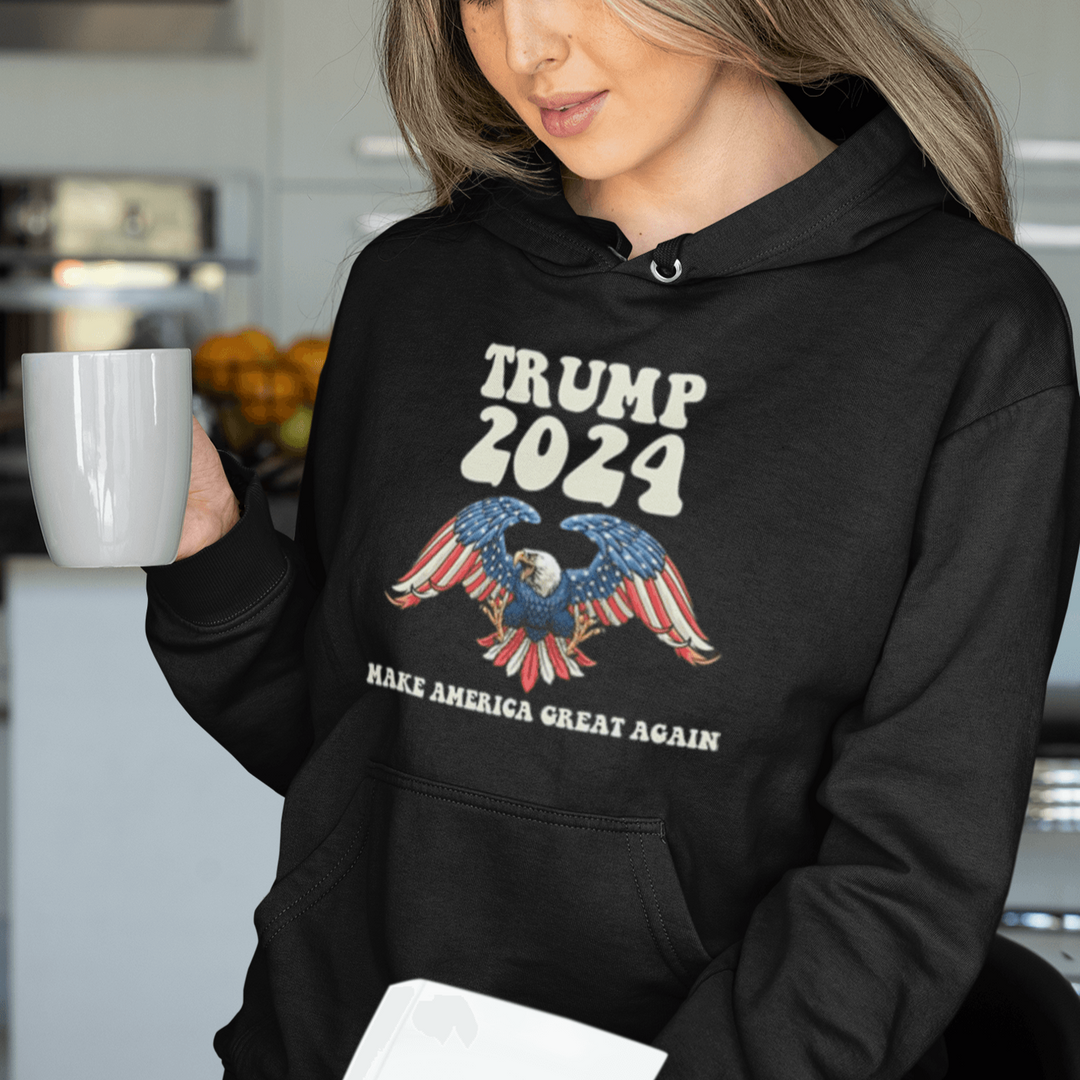 Political Hoodie American Eagle Trump 2024 Midweight Blended Cotton Unisex Pullover - TopKoalaTee